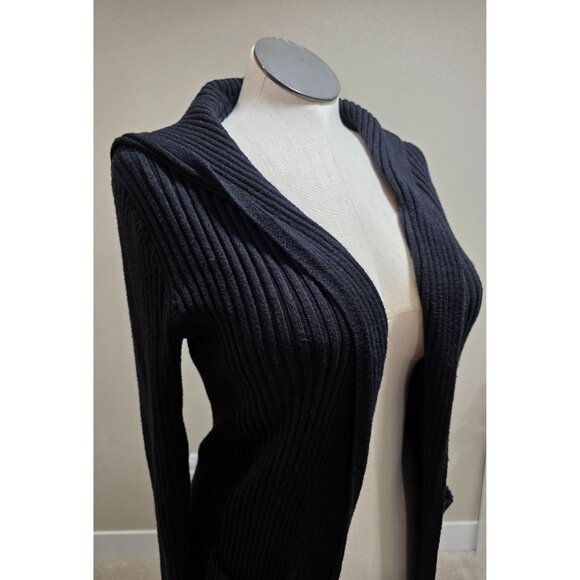 Ribbed Longline Open Cardigan Sweater With Pockets For Women Black - Picture 7 of 12